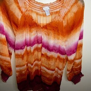Chico's Orange and Magenta Tie-Dye Blouse